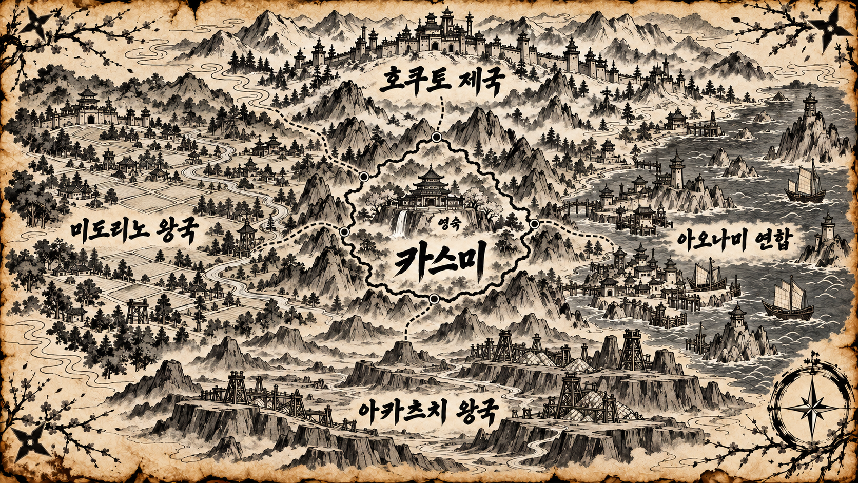 카스미와 주변 네 나라의 지도